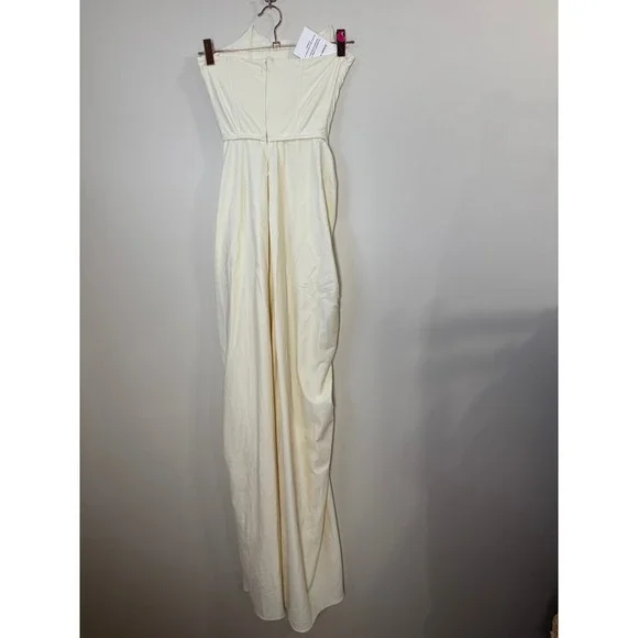 Cream Ruched Draped Strapless Gown Elegant Evening Formal Dress